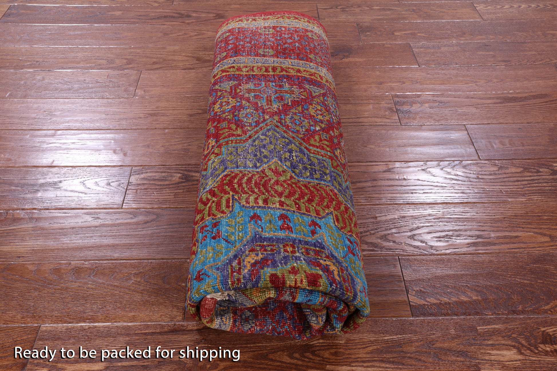 Red Geometric Persian Mamluk Handmade Wool Rug - 5' 7" X 7' 10" - Golden Nile