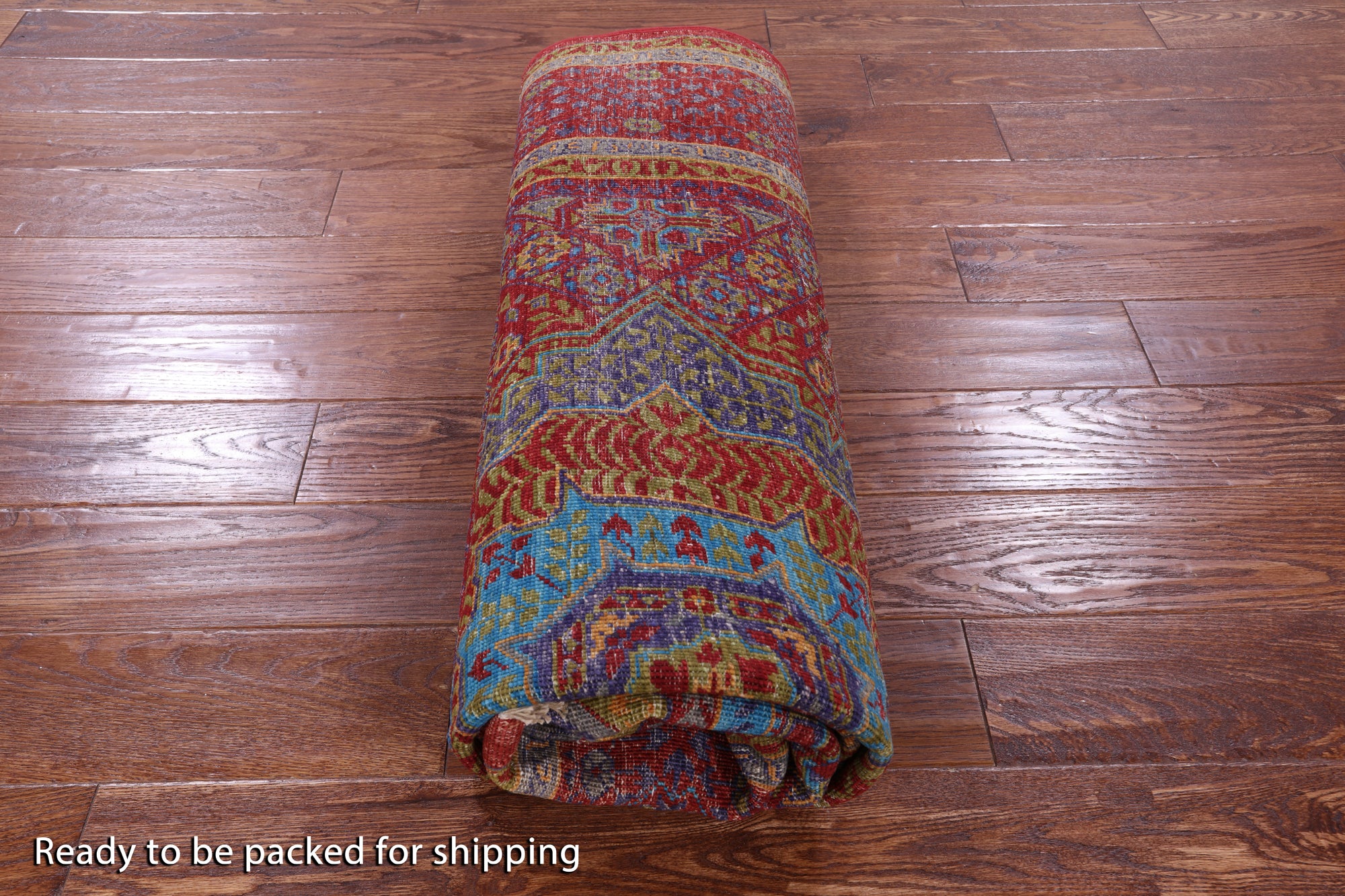 Red Geometric Persian Mamluk Handmade Wool Rug - 5' 7" X 7' 10" - Golden Nile