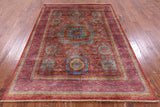 Red Geometric Persian Mamluk Handmade Wool Rug - 5' 7" X 7' 10" - Golden Nile