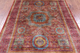 Red Geometric Persian Mamluk Handmade Wool Rug - 5' 7" X 7' 10" - Golden Nile