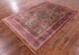Red Geometric Persian Mamluk Handmade Wool Rug - 5' 7" X 7' 10" - Golden Nile