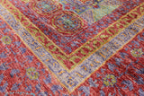 Red Geometric Persian Mamluk Handmade Wool Rug - 5' 7" X 7' 10" - Golden Nile