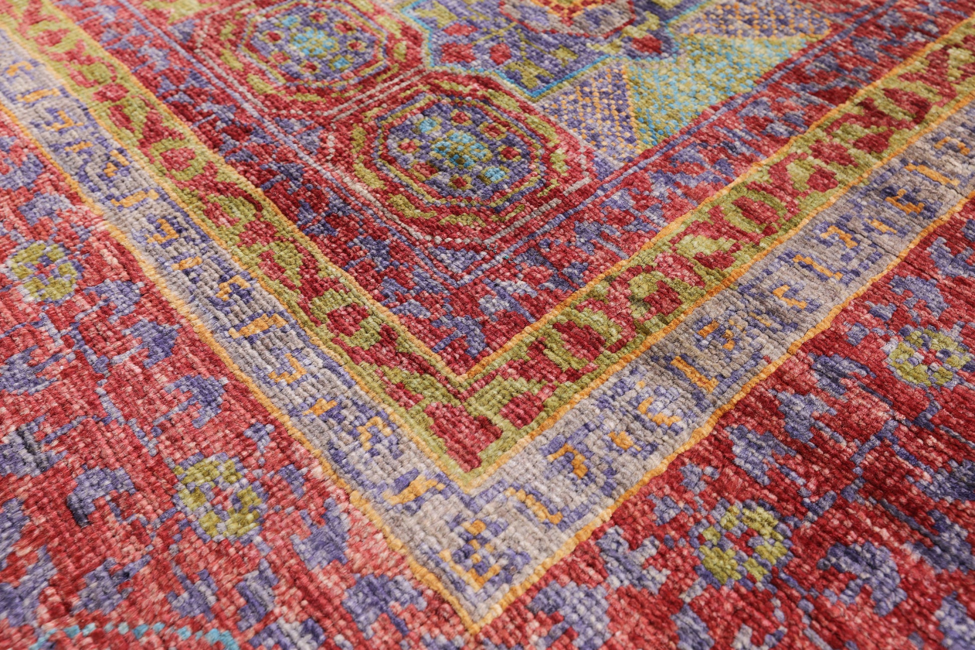 Red Geometric Persian Mamluk Handmade Wool Rug - 5' 7" X 7' 10" - Golden Nile