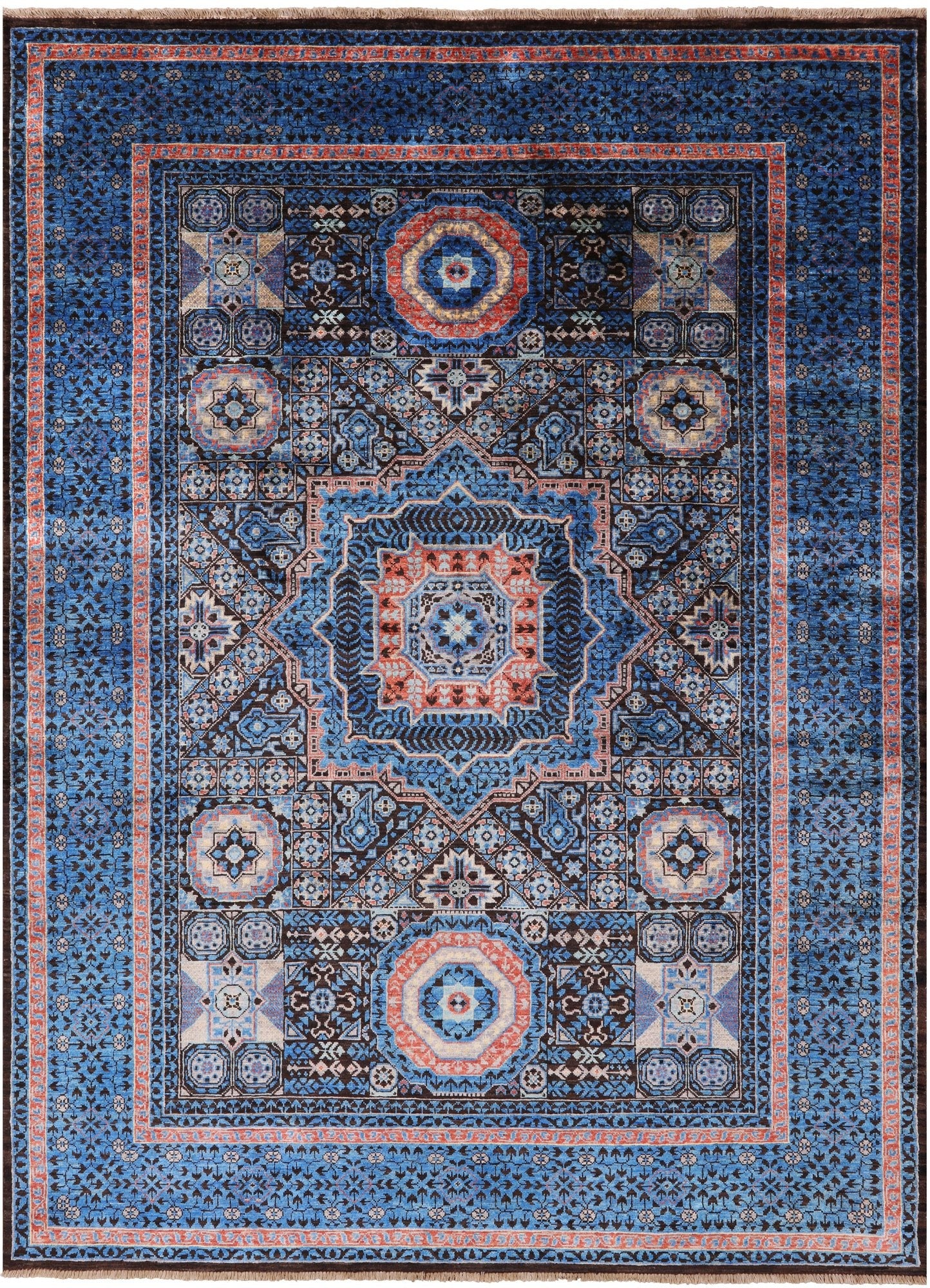 Brown Geometric Persian Mamluk Hand Knotted Wool Rug - 5' 8" X 7' 9" - Golden Nile
