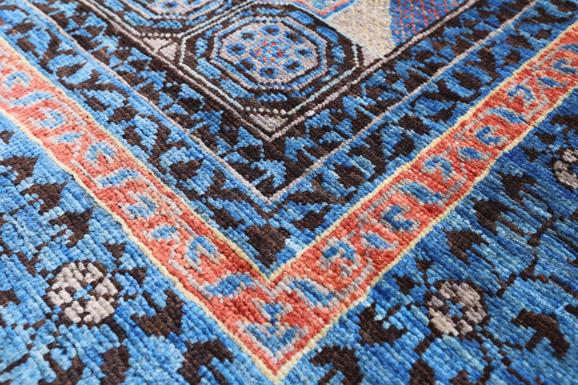 Brown Geometric Persian Mamluk Hand Knotted Wool Rug - 5' 8" X 7' 9" - Golden Nile