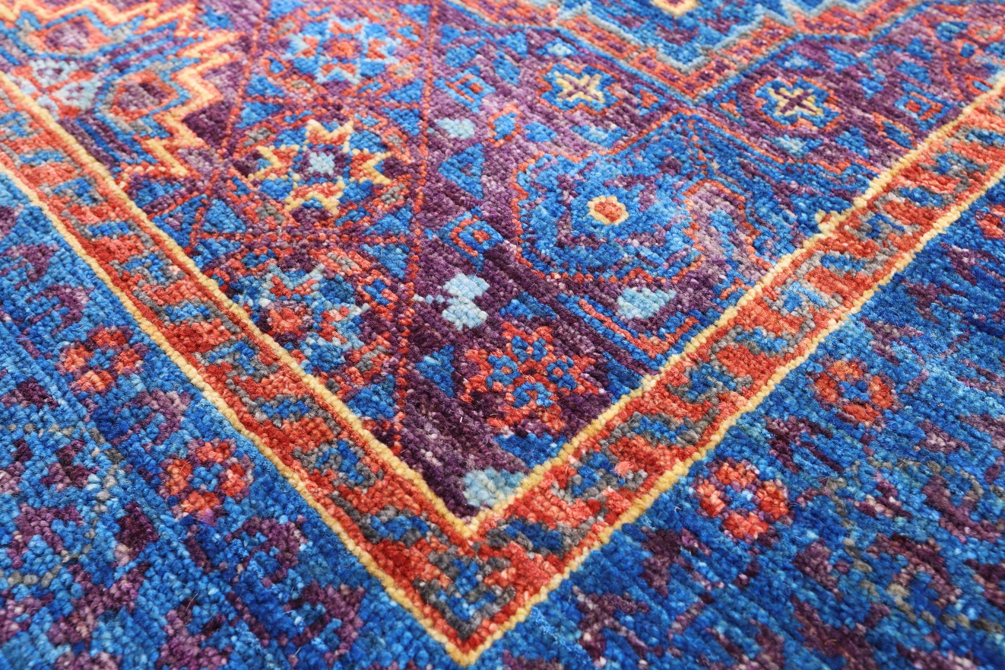 Purple Geometric Persian Mamluk Hand Knotted Wool Runner Rug - 2' 9" X 9' 9" - Golden Nile