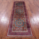 Red Geometric Persian Mamluk Hand Knotted Wool Runner Rug - 2' 8" X 8' 8" - Golden Nile