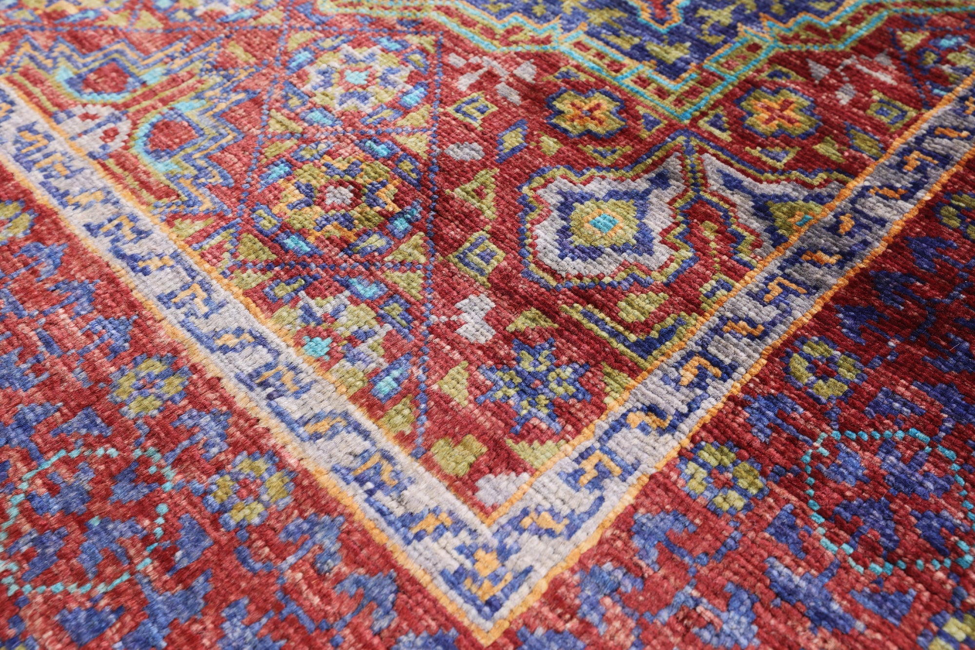 Red Geometric Persian Mamluk Hand Knotted Wool Runner Rug - 2' 8" X 8' 8" - Golden Nile