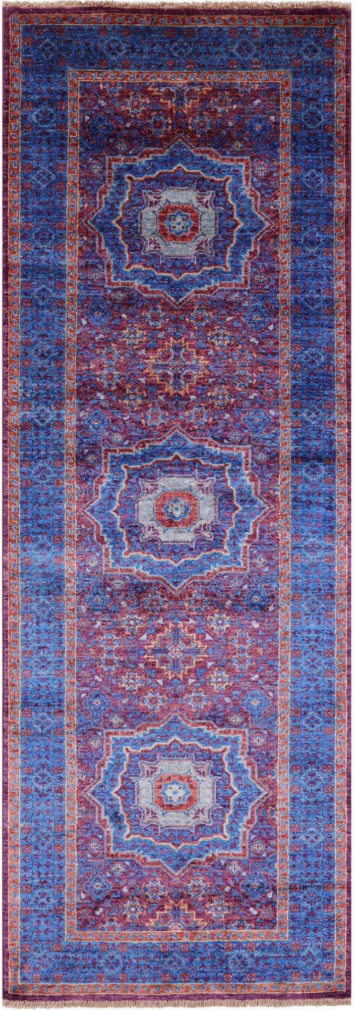 Purple Geometric Persian Mamluk Handmade Wool Runner Rug - 2' 9" X 8' 1" - Golden Nile