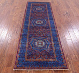 Purple Geometric Persian Mamluk Handmade Wool Runner Rug - 2' 9" X 8' 1" - Golden Nile