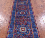 Purple Geometric Persian Mamluk Handmade Wool Runner Rug - 2' 9" X 8' 1" - Golden Nile