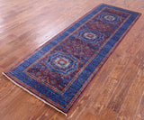 Purple Geometric Persian Mamluk Handmade Wool Runner Rug - 2' 9" X 8' 1" - Golden Nile