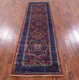 Red Geometric Persian Mamluk Hand Knotted Wool Runner Rug - 2' 8" X 8' 7" - Golden Nile