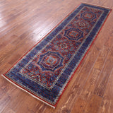 Red Geometric Persian Mamluk Hand Knotted Wool Runner Rug - 2' 8" X 8' 7" - Golden Nile