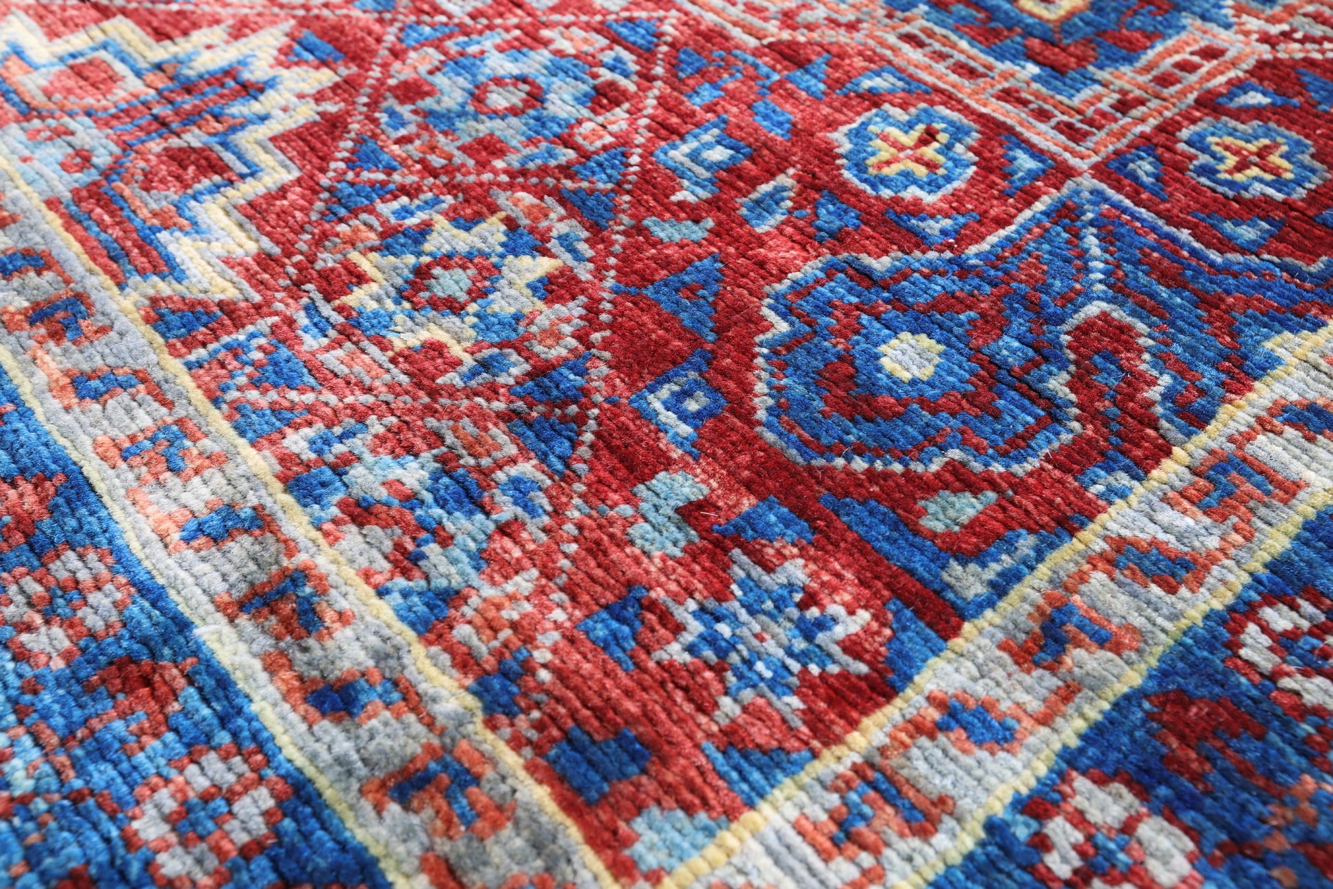 Red Geometric Persian Mamluk Hand Knotted Wool Runner Rug - 2' 8" X 8' 7" - Golden Nile