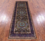 Brown Geometric Persian Mamluk Hand Knotted Wool Runner Rug - 2' 8" X 7' 9" - Golden Nile