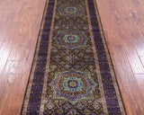 Brown Geometric Persian Mamluk Hand Knotted Wool Runner Rug - 2' 8" X 7' 9" - Golden Nile