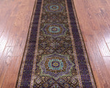 Brown Geometric Persian Mamluk Hand Knotted Wool Runner Rug - 2' 8" X 7' 9" - Golden Nile