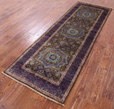 Brown Geometric Persian Mamluk Hand Knotted Wool Runner Rug - 2' 8" X 7' 9" - Golden Nile