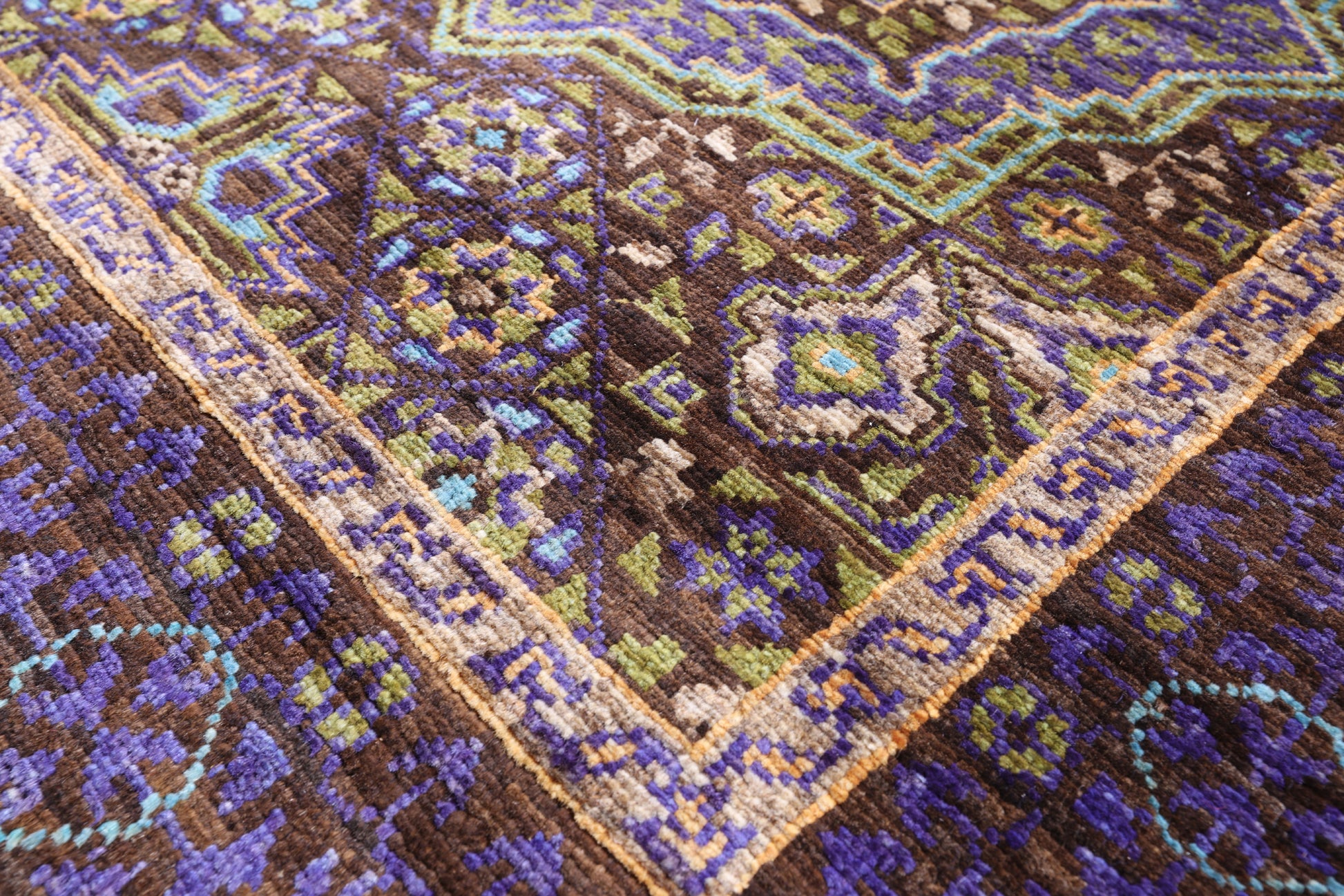 Brown Geometric Persian Mamluk Hand Knotted Wool Runner Rug - 2' 8" X 7' 9" - Golden Nile