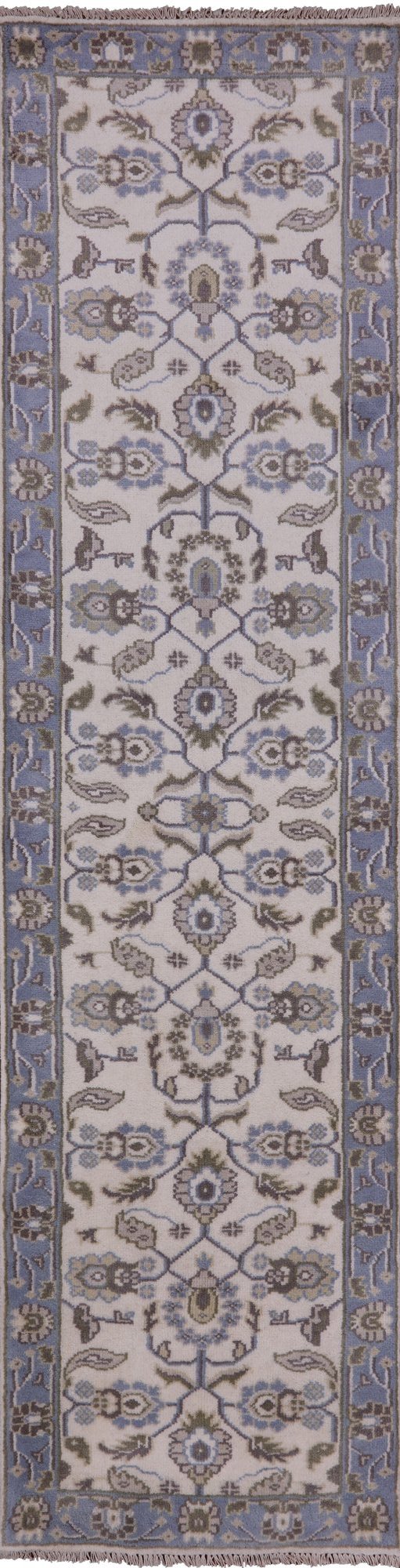 Ivory Turkish Oushak Handmade Wool Runner Rug - 2' 7" X 9' 10" - Golden Nile