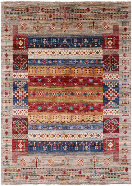Tribal Persian Gabbeh Hand Knotted Wool Rug - 5' 0" X 6' 9" - Golden Nile