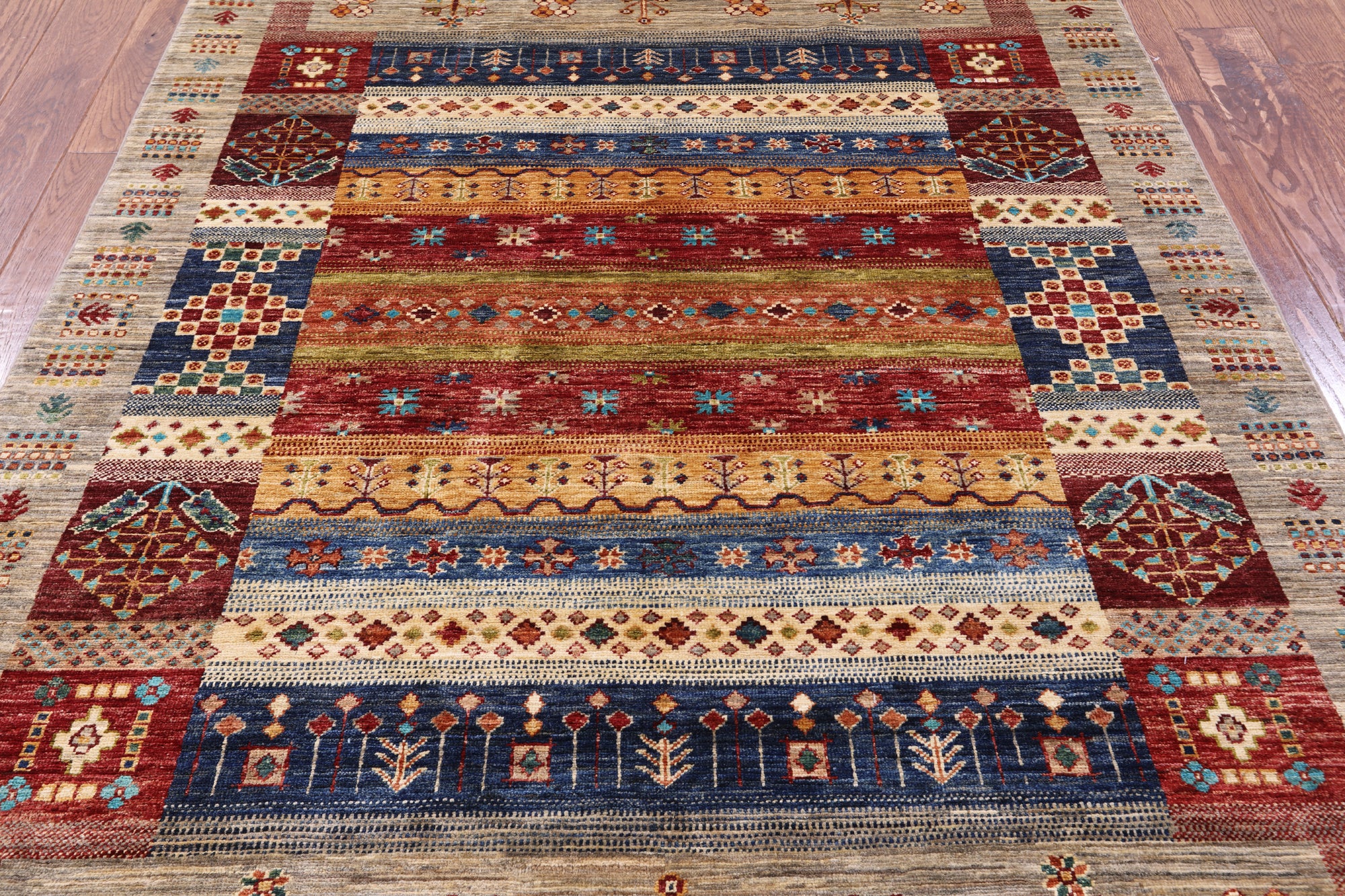Tribal Persian Gabbeh Hand Knotted Wool Rug - 5' 0" X 6' 9" - Golden Nile