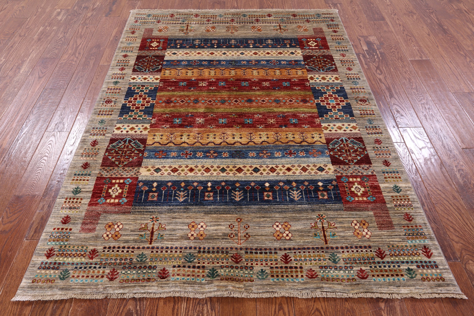Tribal Persian Gabbeh Hand Knotted Wool Rug - 5' 0" X 6' 9" - Golden Nile