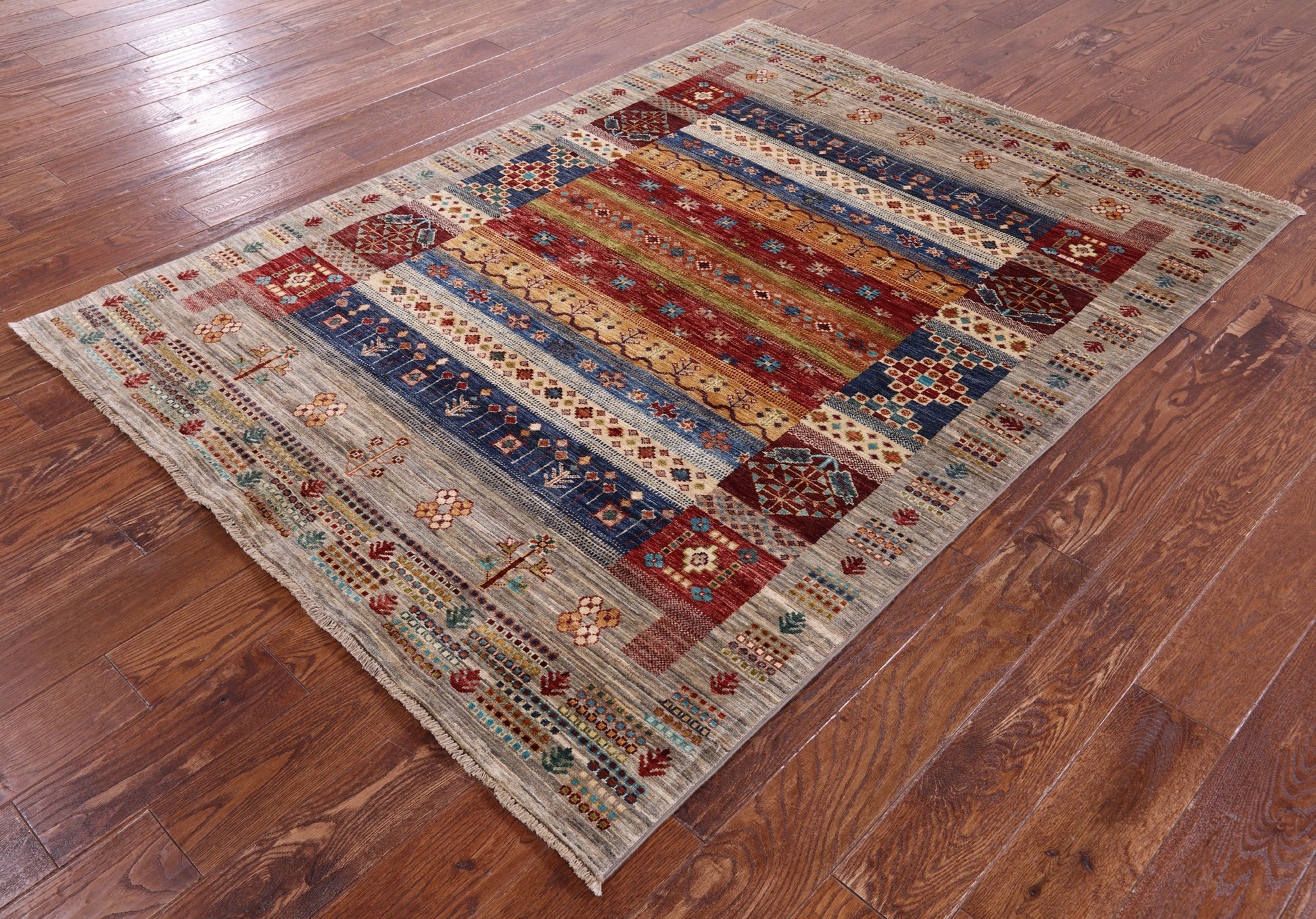 Tribal Persian Gabbeh Hand Knotted Wool Rug - 5' 0" X 6' 9" - Golden Nile