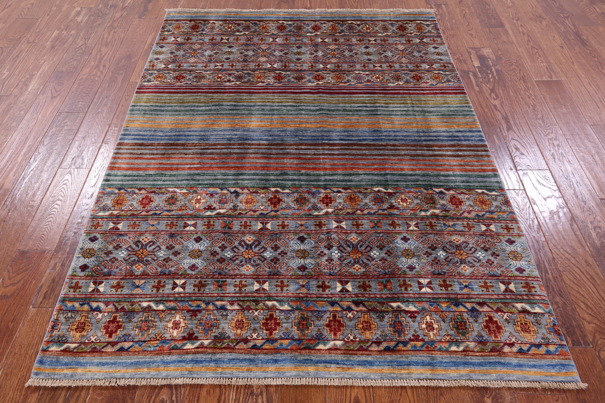 Khorjin Persian Gabbeh Hand Knotted Wool Rug - 5' 0" X 6' 9" - Golden Nile