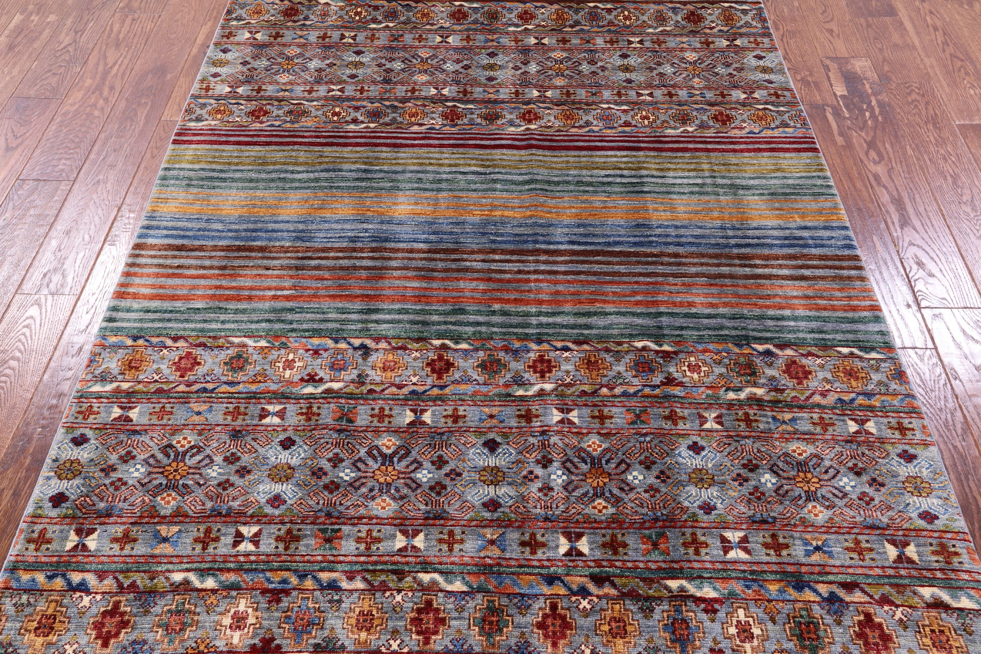 Khorjin Persian Gabbeh Hand Knotted Wool Rug - 5' 0" X 6' 9" - Golden Nile