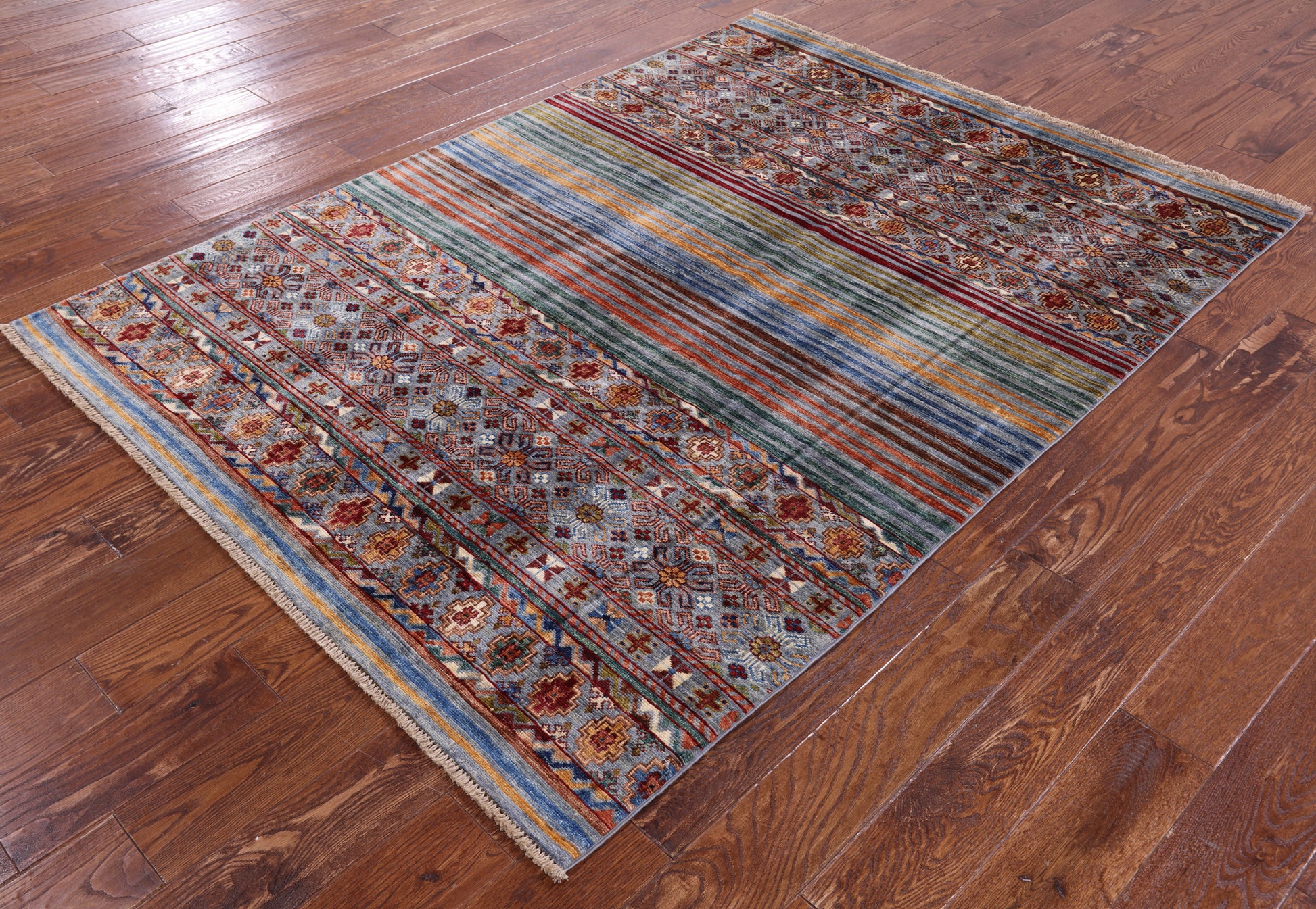 Khorjin Persian Gabbeh Hand Knotted Wool Rug - 5' 0" X 6' 9" - Golden Nile
