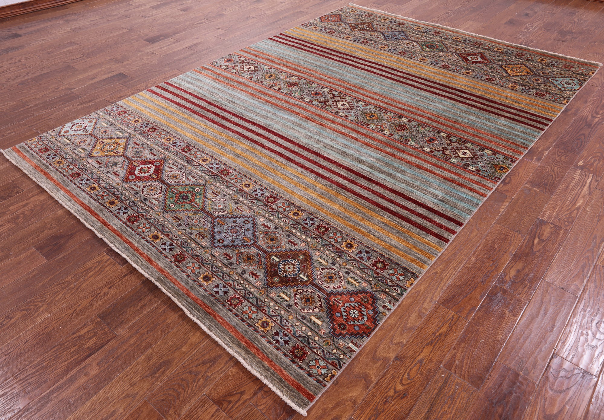 Khorjin Persian Gabbeh Hand Knotted Wool Rug - 6' 10" X 10' 1" - Golden Nile