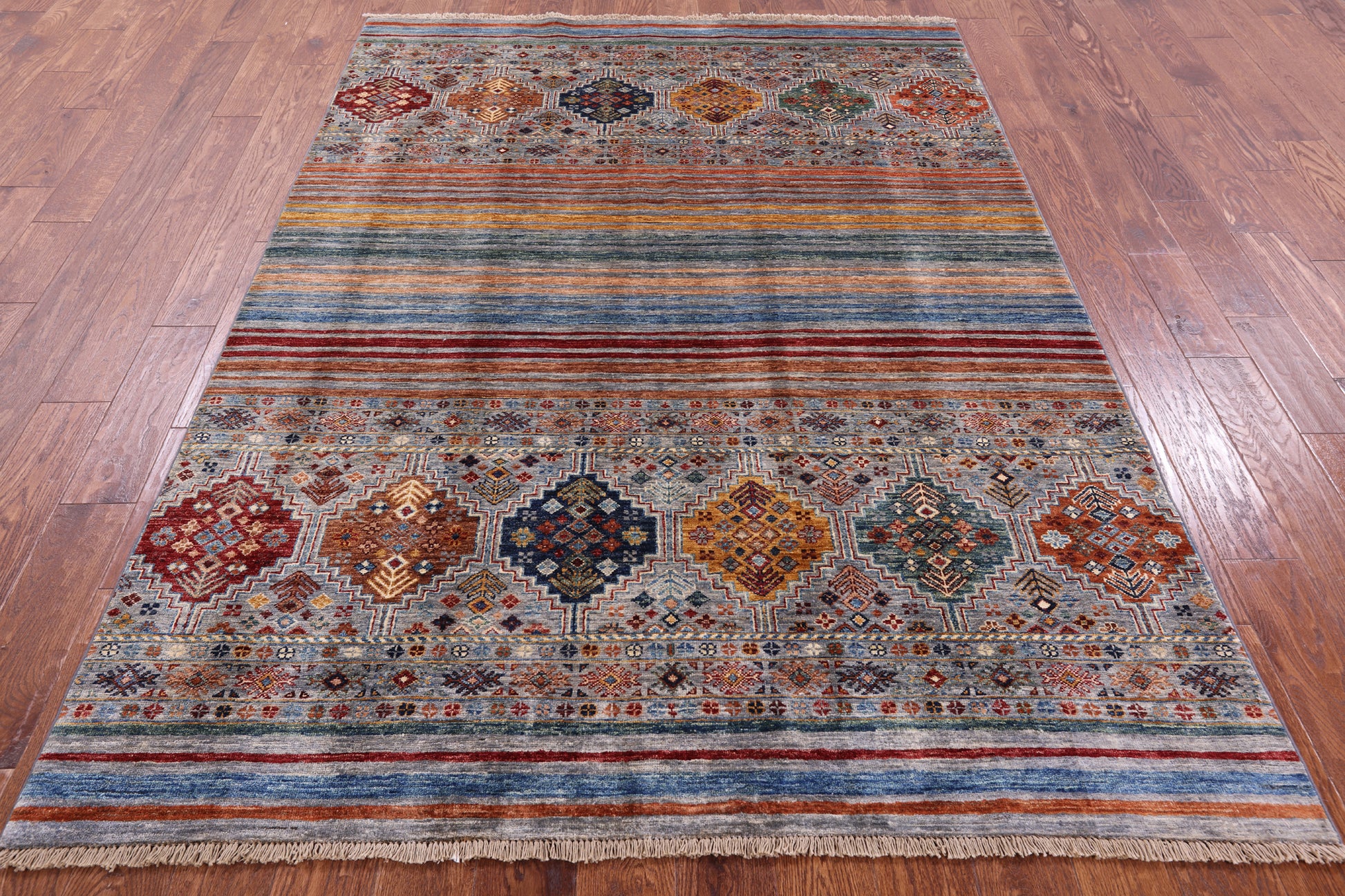 Khorjin Persian Gabbeh Hand Knotted Wool Rug - 5' 8" X 7' 11" - Golden Nile