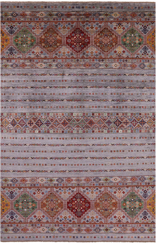 Khorjin Persian Gabbeh Hand Knotted Wool Rug - 5' 8