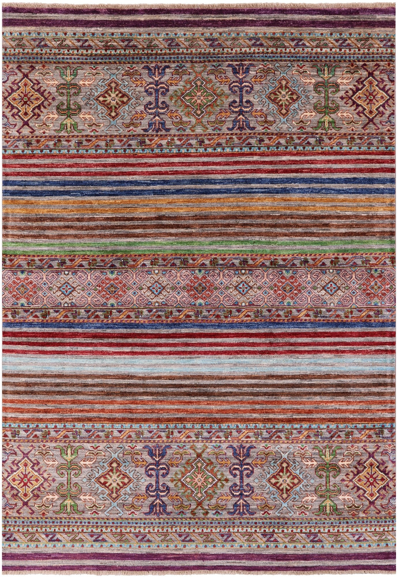 Khorjin Persian Gabbeh Hand Knotted Wool Rug - 5' 0" X 6' 11" - Golden Nile