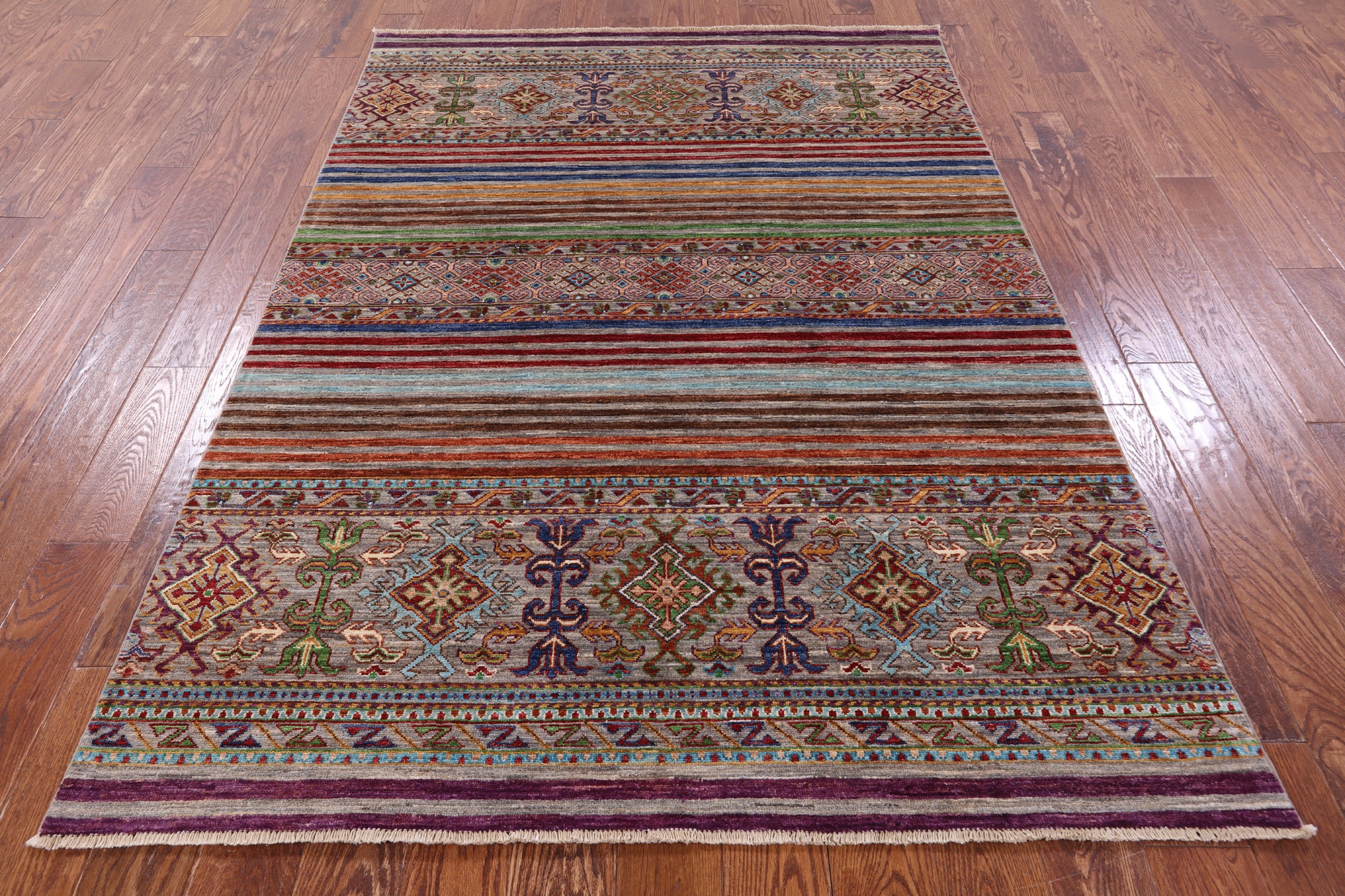 Khorjin Persian Gabbeh Hand Knotted Wool Rug - 5' 0" X 6' 11" - Golden Nile