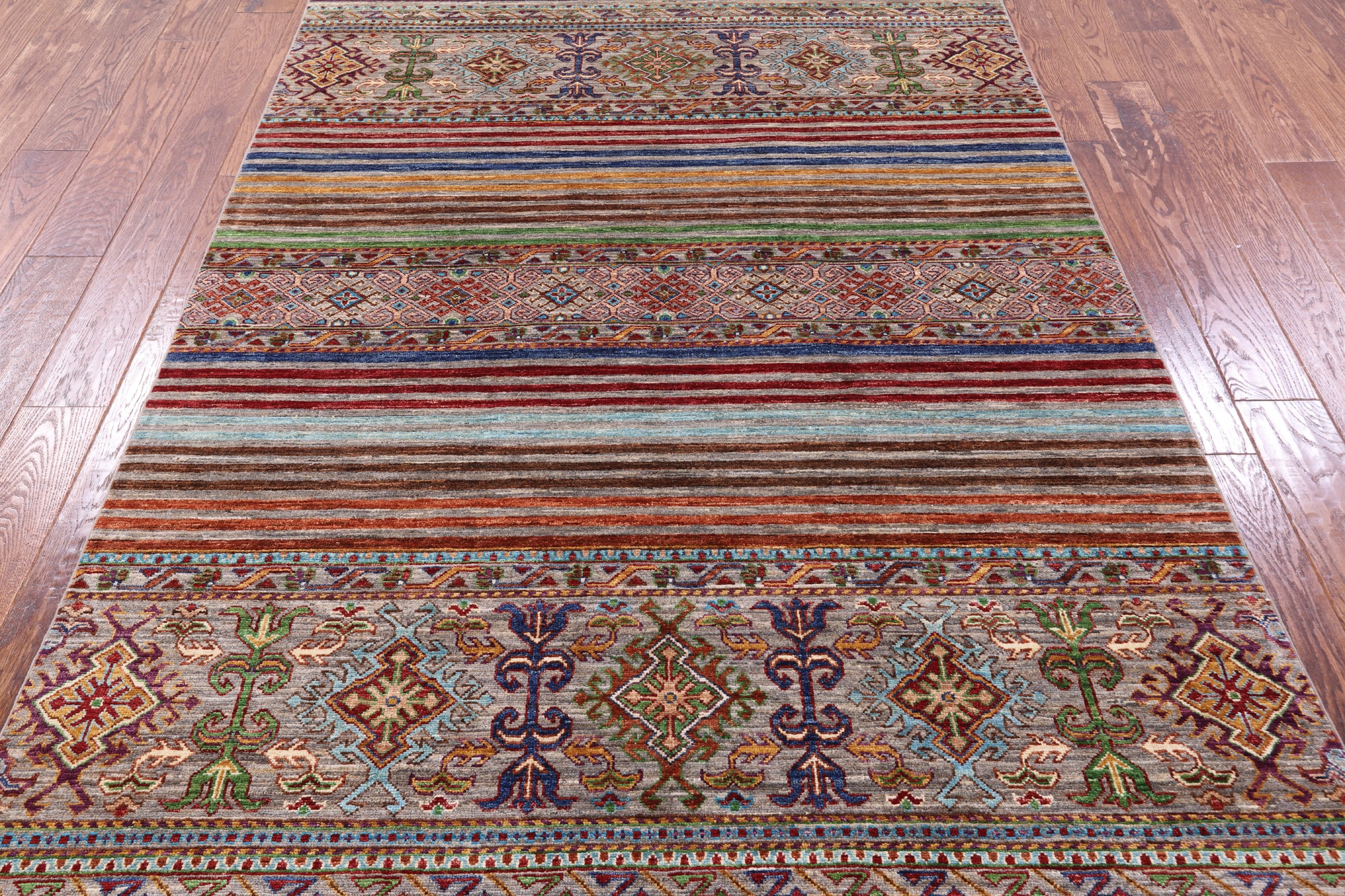 Khorjin Persian Gabbeh Hand Knotted Wool Rug - 5' 0" X 6' 11" - Golden Nile