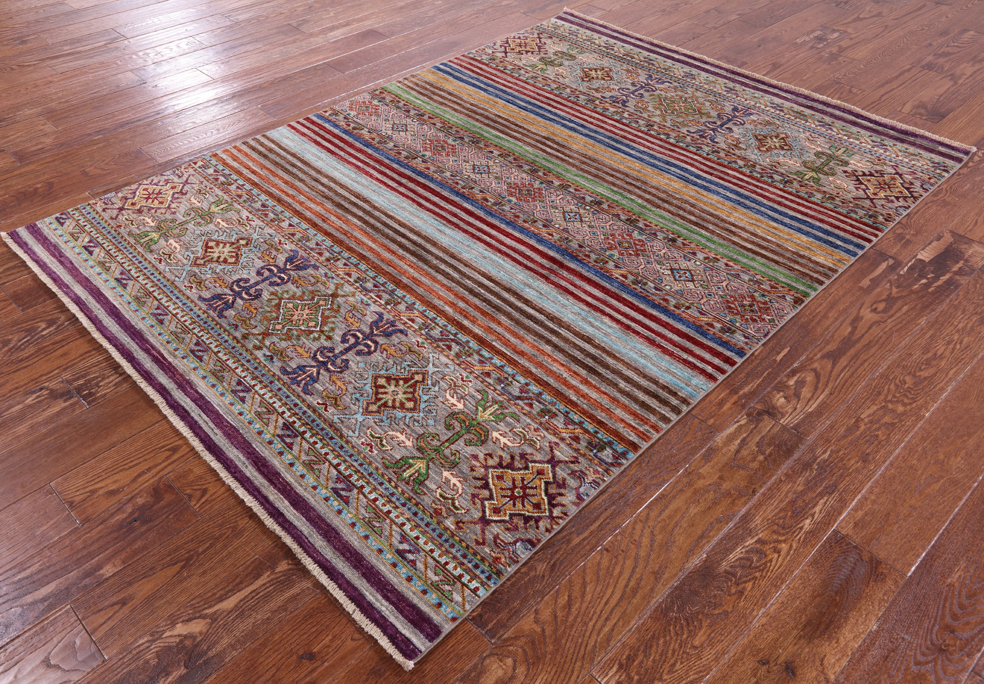 Khorjin Persian Gabbeh Hand Knotted Wool Rug - 5' 0" X 6' 11" - Golden Nile