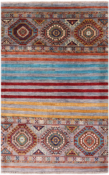 Khorjin Persian Gabbeh Hand Knotted Wool Rug - 3' 3" X 5' 1" - Golden Nile