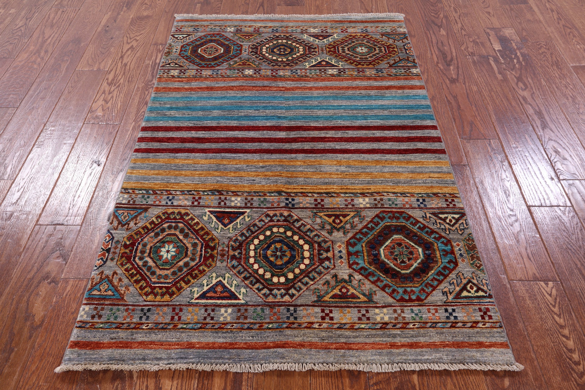 Khorjin Persian Gabbeh Handmade Wool Rug - 3' 4" X 5' 1" - Golden Nile
