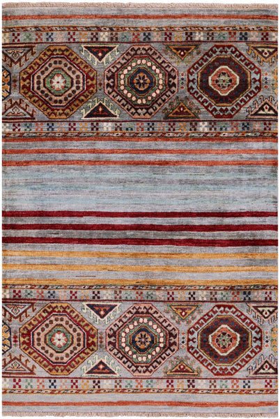 Khorjin Persian Gabbeh Hand Knotted Wool Rug - 3' 4" X 4' 11" - Golden Nile