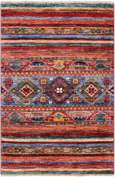 Khorjin Persian Gabbeh Hand Knotted Wool Rug - 2' 9" X 4' 1" - Golden Nile