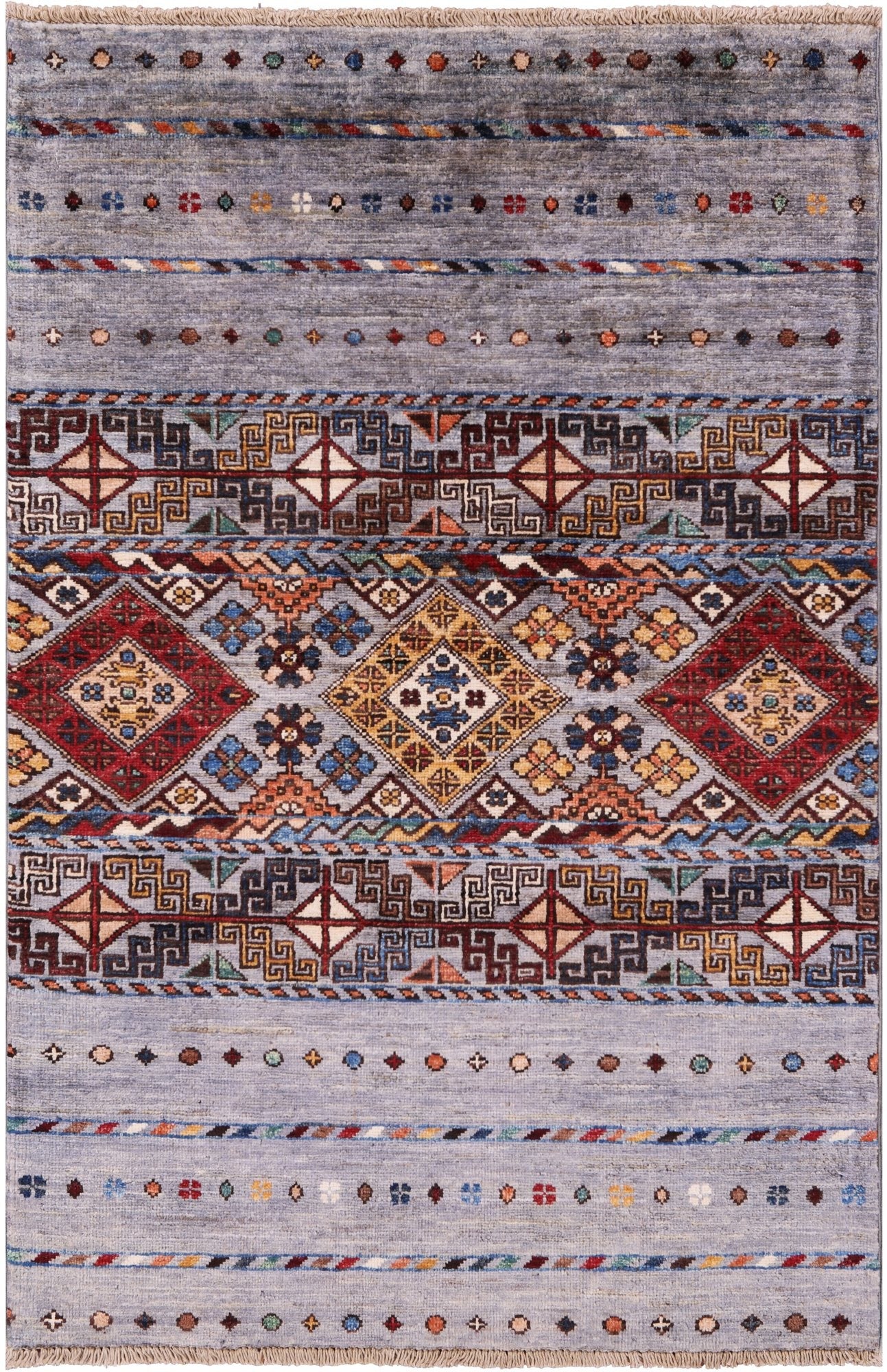 Grey Khorjin Persian Gabbeh Handmade Wool Rug - 2' 8" X 4' 1" - Golden Nile