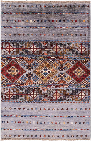 Grey Khorjin Persian Gabbeh Handmade Wool Rug - 2' 8