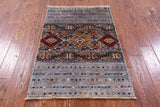 Grey Khorjin Persian Gabbeh Handmade Wool Rug - 2' 8" X 4' 1" - Golden Nile