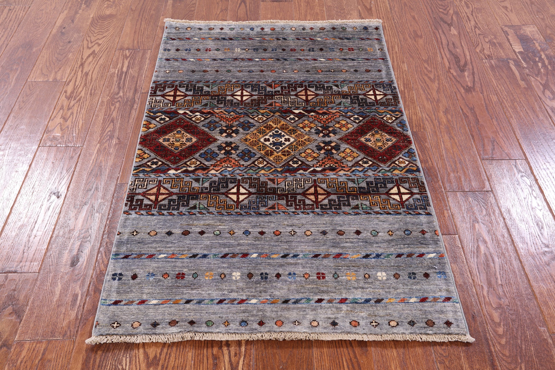 Grey Khorjin Persian Gabbeh Handmade Wool Rug - 2' 8" X 4' 1" - Golden Nile