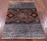 Grey Khorjin Persian Gabbeh Hand Knotted Wool Rug - 2' 8" X 4' 1" - Golden Nile