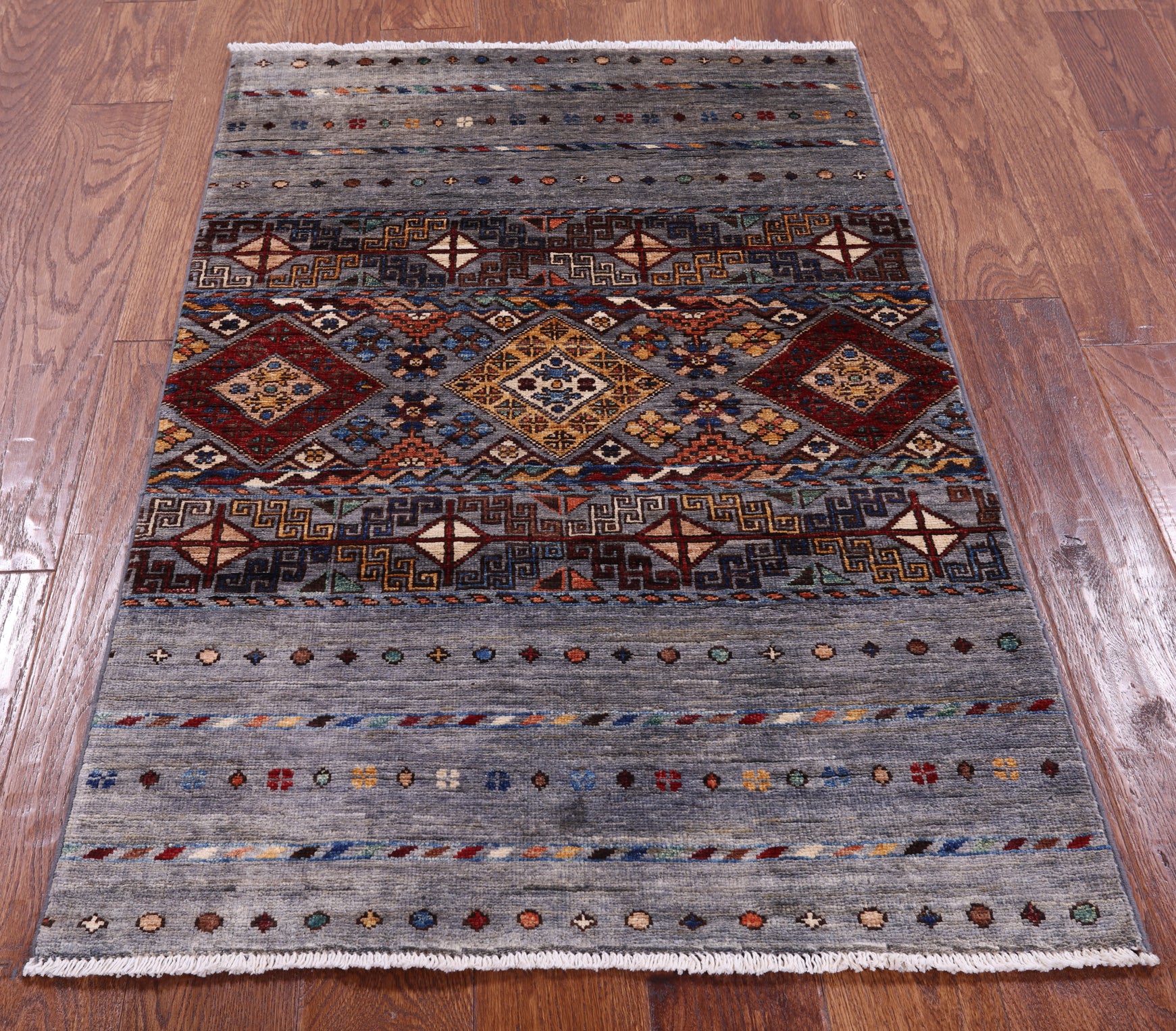 Grey Khorjin Persian Gabbeh Hand Knotted Wool Rug - 2' 8" X 4' 1" - Golden Nile