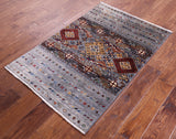 Grey Khorjin Persian Gabbeh Hand Knotted Wool Rug - 2' 8" X 4' 1" - Golden Nile